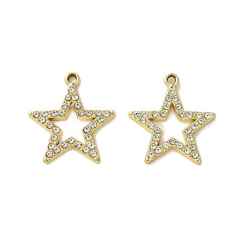 UV Plating Alloy Rhinestone Pendants, Golden, Star, 23.5x21.5x2mm, Hole: 2mm