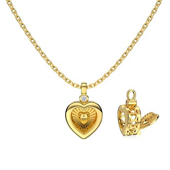 925 Sterling Silver Pendant Necklaces, Micro Pave Cubic Zirconia, Heart, Real 18K Gold Plated, 15.83 inch(40.2cm)