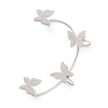 Bling Butterfly Ear Cuffs with Piercing, Brass Wrap Stud Earrings for Women, Platinum, Silver, 56x46x10mm
