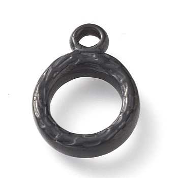 304 Stainless Steel Toggle Clasps Parts, Textured, Ring, Electrophoresis Black, 16x12x2mm, Hole: 2mm