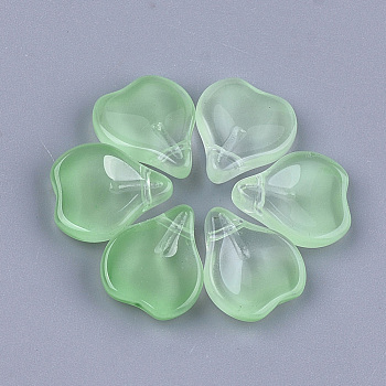Transparent Spray Painted Glass Pendants, Petal, Light Green, 15x13x5mm, Hole: 1mm