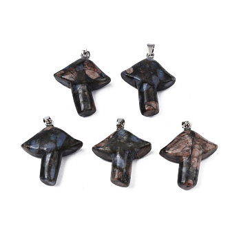 Natural Glaucophane Pendants, with Stainless Steel Snap On Bails, Mushroom, Stainless Steel Color, 27.5~28.5x23~25x9.5~10.5mm, Hole: 3x5mm