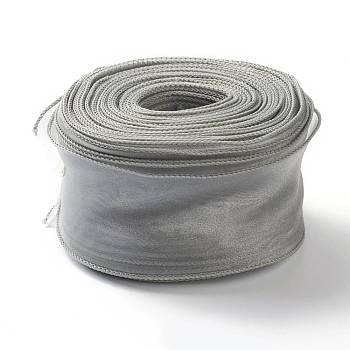 Organza Ribbon, Wired Sheer Chiffon Ribbon, for Package Wrapping, Hair Bow Clips Accessories Making, Light Grey, 2-1/8 inch(55mm), about 37.18~38.28 yards(34~35m)/bag