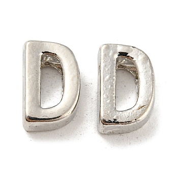 Platinum Plated Alloy Beads, Initial Letter, Letter.D, 10x3mm, Hole: 1.8mm