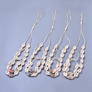 Adjustable Cowrie Shell Beaded Necklace and Bracelets Jewelry Sets, with Eco-Friendly Korean Waxed Polyester Cord, Mixed Color, 32.7 inch~33.5 inch(83~85cm), 13-3/8 inch(34cm)