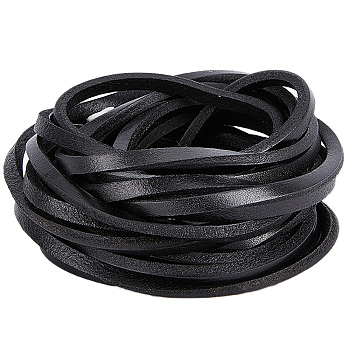 Flat Cowhide Leather Cord, for Jewelry Making, Black, 5.5x4mm