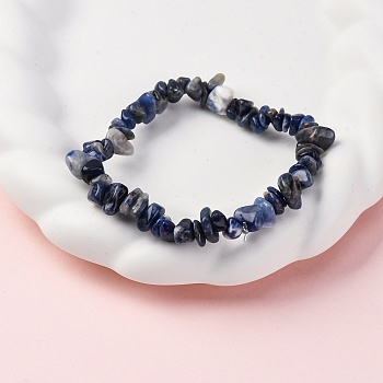 Unisex Chip Natural Sodalite Beaded Stretch Bracelets, Inner Diameter: 1-3/4~2 inch(4.5~5cm)