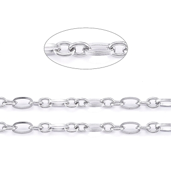 304 Stainless Steel Mother-Son Chains, Figaro Chains, Unwelded, with Spool, Stainless Steel Color,Bar Links: 6x3x0.7mm, Links: 4x3x0.7mm, about 32.8 Feet(10m)/roll