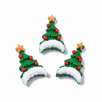 Opaque Resin Cabochons, Christmas Tree, Green, 34.5x20x9mm