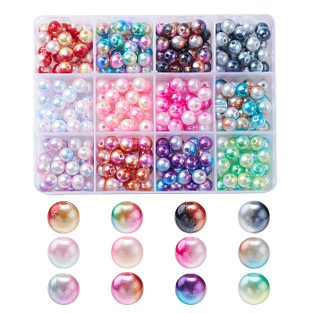 300Pcs 12 Colors ABS Plastic Bead, Two Tone, Round, Mixed Color, 8mm, Hole: 2mm, 25pcs/style