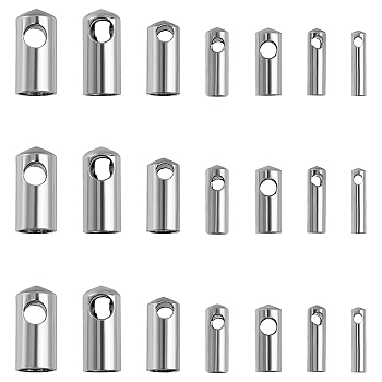 304 Stainless Steel Cord Ends, End Caps, Column, Stainless Steel Color, 7~9.5x1.6~4mm, Hole: 0.8~2mm, Inner Diameter: 1~4mm, 70pcs/box