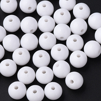 Opaque Acrylic Beads, Round, White, 12x11mm, Hole: 1.8mm, about 566pcs/500g