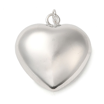 Rack Plating Brass Pendants, with Jump Ring, Puffed Heart Charm, Platinum, 27.5x25.5x13mm, Hole: 3mm