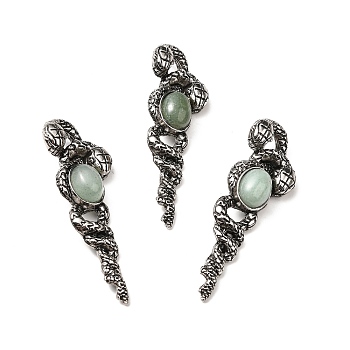 Natural Green Aventurine Big Pendants, Snake Charms, with Rack Plating Antique Silver Tone Alloy Findings, Cadmium Free & Lead Free, 61.5x20x13mm, Hole: 8x5.5mm