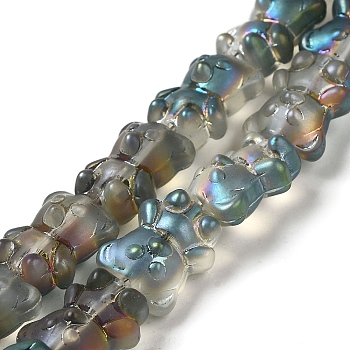 Electroplate Glass Beads Strands, Frosted, Bear, Aqua, 15x11.5x9mm, Hole: 1mm, about 45pcs/strand, 25.59''(65cm)