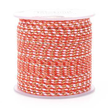 4-Ply Polycotton Cord, Handmade Macrame Cotton Rope, with Gold Wire, for String Wall Hangings Plant Hanger, DIY Craft String Knitting, Orange Red, 1.5mm, about 21.8 yards(20m)/roll