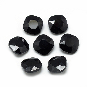 Pointed Back Glass Rhinestone Cabochons, Faceted, Square, Black, 10x10x4.5mm