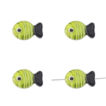 Handmade Lampwork Beads, Fish, Yellow Green, 20x12mm, Hole: 2mm, about 1pc/bag