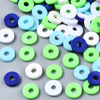 Handmade Polymer Clay Beads, Heishi Beads, for DIY Jewelry Crafts Supplies, Disc/Flat Round, Lime, 6x1mm, Hole: 2mm, about 26000pcs/1000g