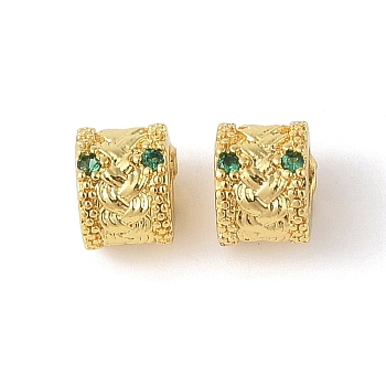 Brass Micro Pave Cubic Zirconia European Beads, Real 18K Gold Plated, Long-Lasting Plated, Cadmium Free & Lead Free, Green, 7x5.5mm, Hole: 4.2mm