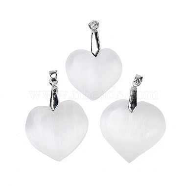 Platinum White Heart Selenite Pendants