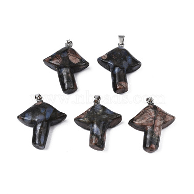 Stainless Steel Color Mushroom Glaucophane Pendants