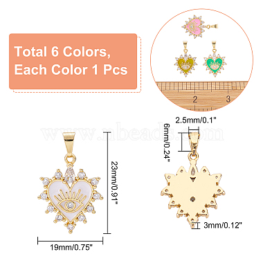 Nbeads 6Pcs 6 Colors Brass Clear Cubic Zirconia Pendants(ZIRC-NB0001-68)-2