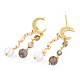 Natural Pearl & Sunstone Beaded Moon Tassel Dangle Stud Earrings(EJEW-T019-02G)-4