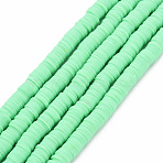 Handmade Polymer Clay Bead Strands, Heishi Beads, Disc/Flat Round, Aquamarine, 6x0.5~1mm, Hole: 2mm, about 320~447pcs/strand, 15.74 inch~16.92 inch(CLAY-T002-6mm-51)