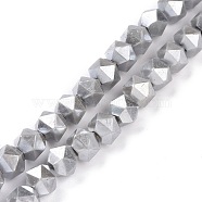 Glass Pearl Beads Strands, Faceted, Polygon, Silver, 7.5x7.5mm, Hole: 1mm, about 49pcs/strand, 14.09 inch(35.8cm)(GLAA-F122-03D)