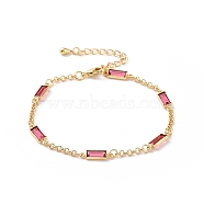 Rectangle Cubic Zirconia Chain Bracelets, Real 18K Gold Plated Brass Jewelry for Women, Cadmium Free & Nickel Free & Lead Free, Flamingo, 6-1/2 inch(16.5cm)(BJEW-G654-02G-01)
