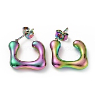 Rainbow Color Square Stud Earrings, Ion Plating(IP) 304 Stainless Steel Half Hoop Earrings for Women, 24x17x4mm, Pin: 0.8mm(EJEW-G293-08M)