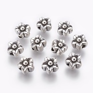 Tibetan Style Alloy Beads, Lead Free & Cadmium Free, Flower, Antique Silver, 12x10mm, Hole: 3.5mm(MPDL-5452-AS-LF)
