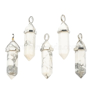 Natural Howlite Pendants, with Platinum Tone Brass Findings, Bullet, 39.5x12x11.5mm, Hole: 4.5x2.8mm(G-M378-01P-A38)