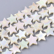 Freshwater Shell Beads Strands, AB Color Plated, Undyed, Star, Creamy White, 9.5~11x10~11.5x3mm, Hole: 0.8mm, about 47~49pcs/strand, 15.75 inch(40cm) (X-SHEL-N026-07A)