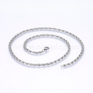 304 Stainless Steel Lumachina Chain Necklaces, Stainless Steel Color, 19.68 inch(50cm), 3.5~4mm(NJEW-P226-08P-01)