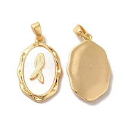 Brass Pendants, Oval Charms with Natural Shell, Real 18K Gold Plated, 22.5x14x3mm, Hole: 2x4.2mm(KK-I703-11G)