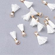 Polycotton(Polyester Cotton) Tassel Pendant Decorations, with Unwelded Iron Jump Rings, Golden, White, 10~16x2mm, Hole: 1.5mm(OCOR-S102-20)