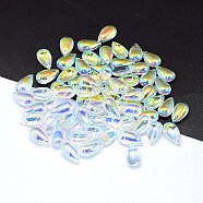 Transparent Glass Charms, teardrop, AB Color, Clear AB, 14x8x5mm, Hole: 1.2mm(X-GLAA-H016-11K-1)