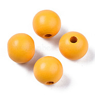Painted Natural Wood Beads, Round, Gold, 16mm, Hole: 4mm(WOOD-A018-16mm-17)