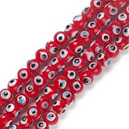 Handmade Evil Eye Lampwork Bead Strands, Round, Red, 8~8.5x7.5~8.5mm, Hole: 1.6mm, about 50pcs/strand, 13.98~14.25''(35.5~36.2cm)(LAMP-M015-02A)