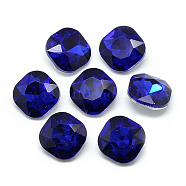 Pointed Back Glass Rhinestone Cabochons, Faceted, Back Plated, Square, Royal Blue, 10x10x4.5mm(RGLA-T032-10x10mm-11)