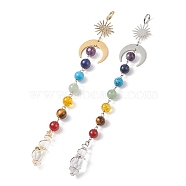 7 Chakra Gemstone Beaded Pendant Decorations, Glass Bullet Shape Suncatchers, with 201 Stainless Steel Moon, Brass Sun, Platinum & Golden, 210mm, 2pcs/set(HJEW-JM00797)