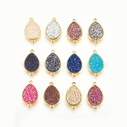 Brass Links connectors, with Druzy Resin, teardrop, Golden, Mixed Color, 22x13x4~5mm, Hole: 1mm(KK-O107-02G)