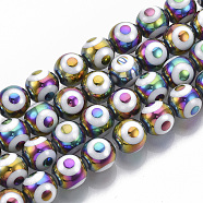 Electroplate Glass Beads Strands, Round with Evil Eye Pattern, Colorful, 10x9.5~10mm, Hole: 1.2mm, about 30pcs/strand, 11.2 inch(EGLA-T012-02G)