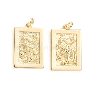 Brass Pendants, with Jump Rings, Rectangle with Dragon, Golden, 22~22.5x15x2mm, Hole: 3mm(ZIRC-E164-35G)