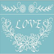 Self-Adhesive Silk Screen Printing Stencil, for Painting on Wood, DIY Decoration T-Shirt Fabric, Flower with Word Love, Sky Blue, 22x28cm(DIY-WH0173-036)