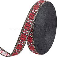 Ethnic Style Polyester Ribbons, Jacquard Ribbon, Butterfly Pattern, FireBrick, 3/4 inch(20mm), about 20yards/strand(OCOR-WH0074-31)