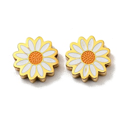 304 Stainless Steel Beads, with Enamel, Daisy, Real 14K Gold Plated, 9.5x2.5mm, Hole: 1.4mm(STAS-L022-015G-01)