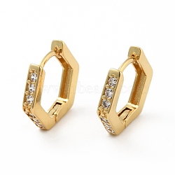 Clear Cubic Zirconia Hexagon Hoop Earrings, Brass Jewelry for Women, Real 18K Gold Plated, 12x13.5x2mm, Pin: 0.8mm(EJEW-B013-07)